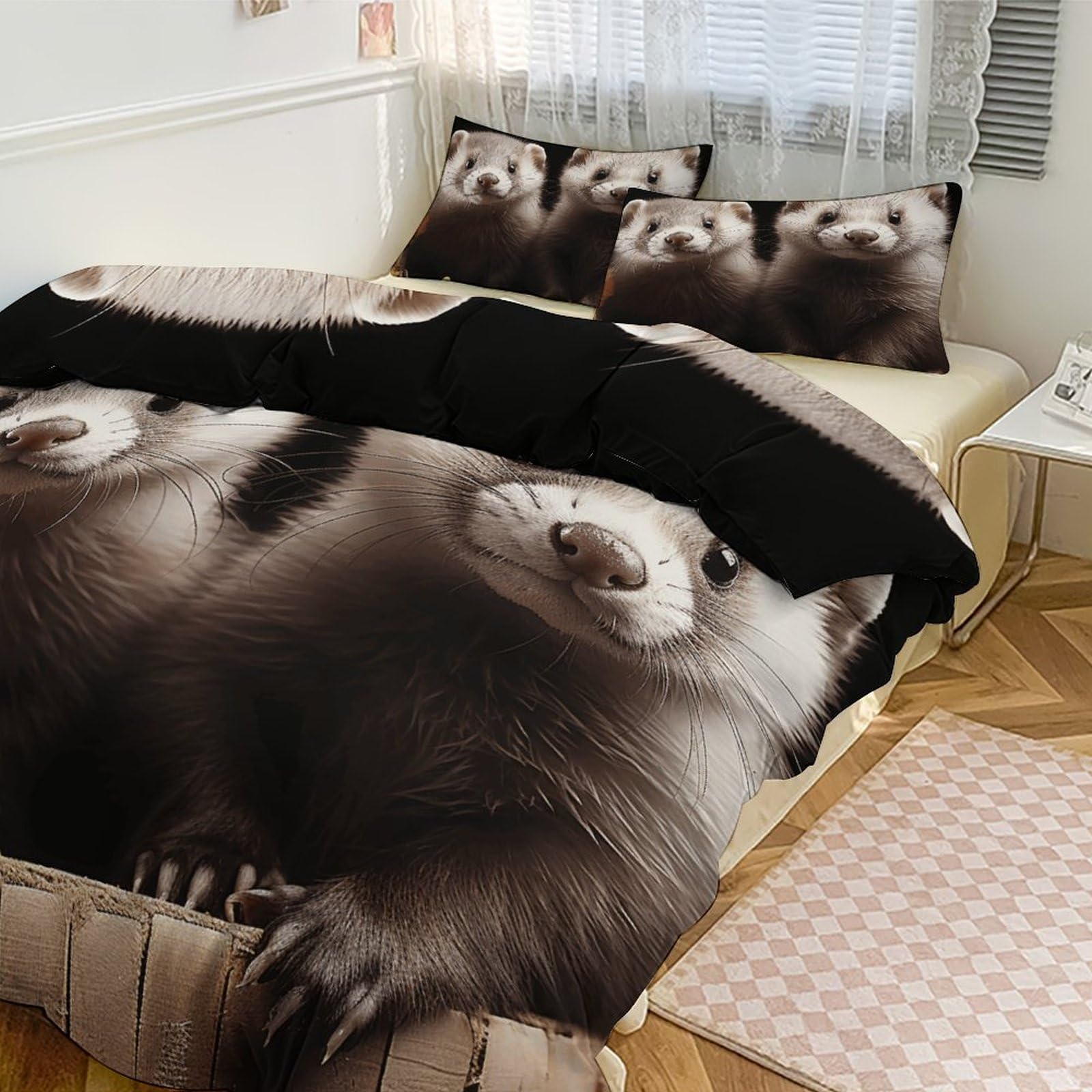 Housse de couette grand lit furets pour des nuits douillettes en hiver