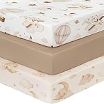 3 Pack Baby Crib Sheets Fitted 28"x52" Standard Crib and Toddler Mattress, Soft Breathable Microfiber Snug Fit Crib Sheet (Brown Balloon)
