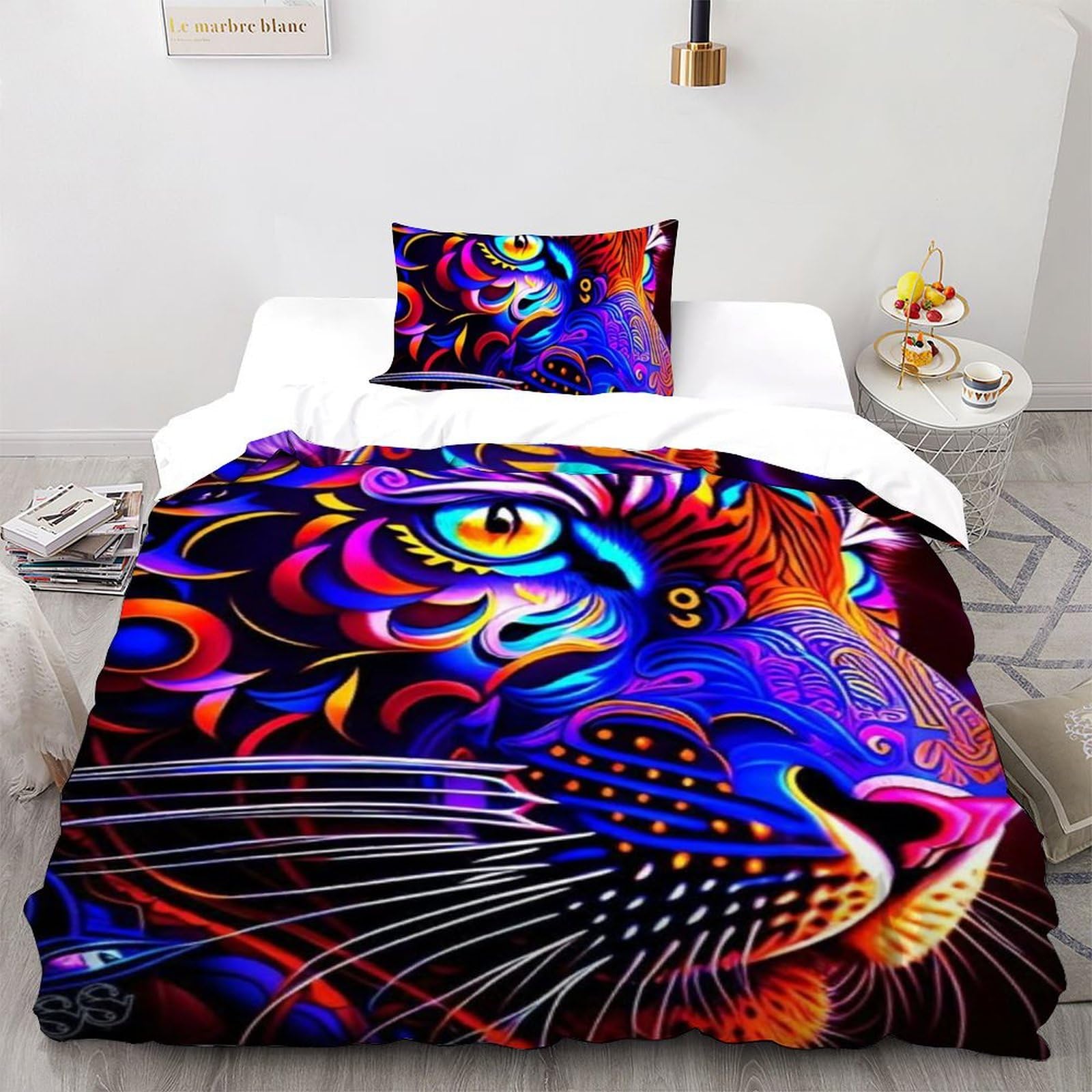 Housse de couette tigre 135x200 pour lit single avec sa taie