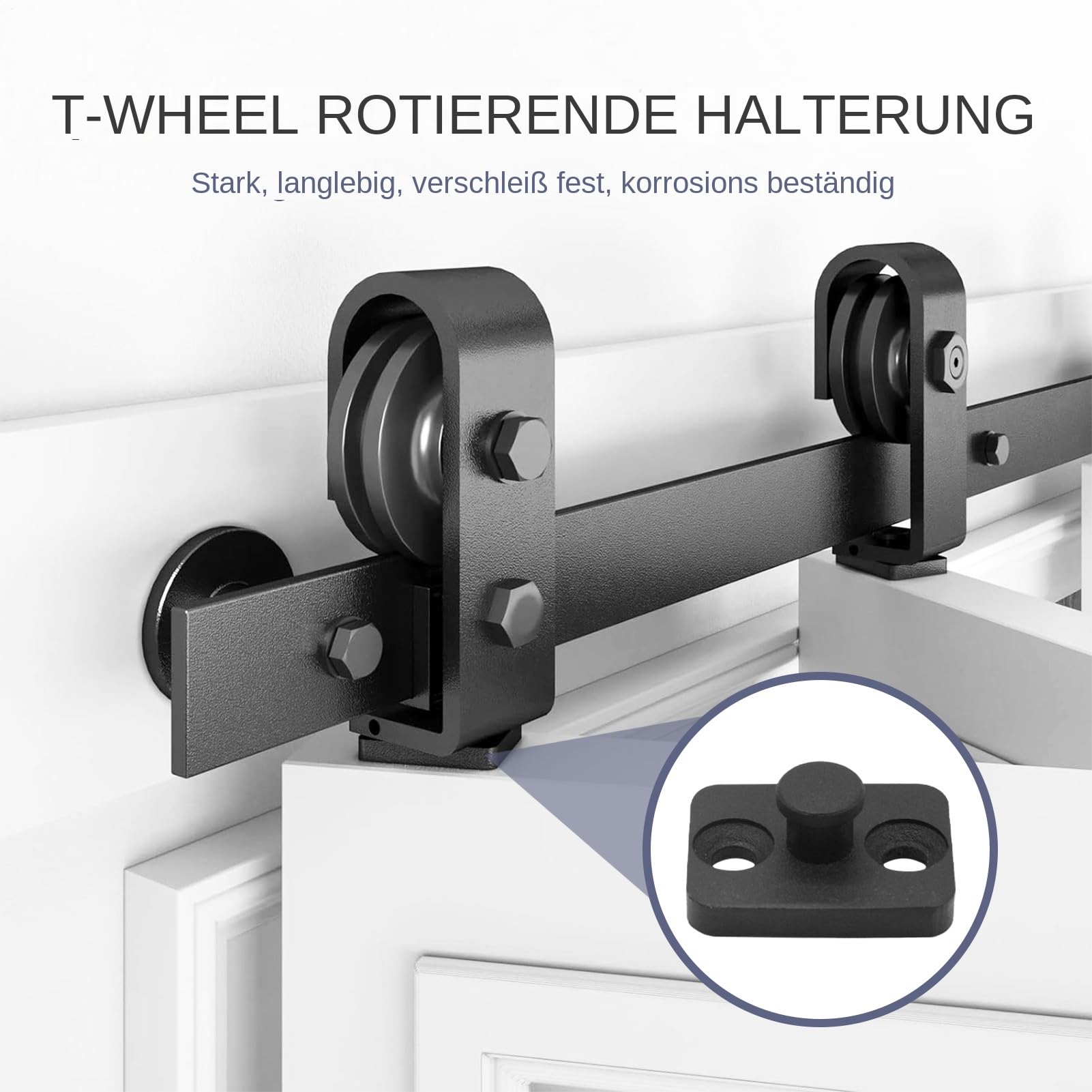 Kit de accesorios para puertas de granero, puerta plegable, kit de hardware para puerta corredera de 4,8 pies, juego de hardware en forma de T - Ruedas negras para armario - Accesorio para apartamento