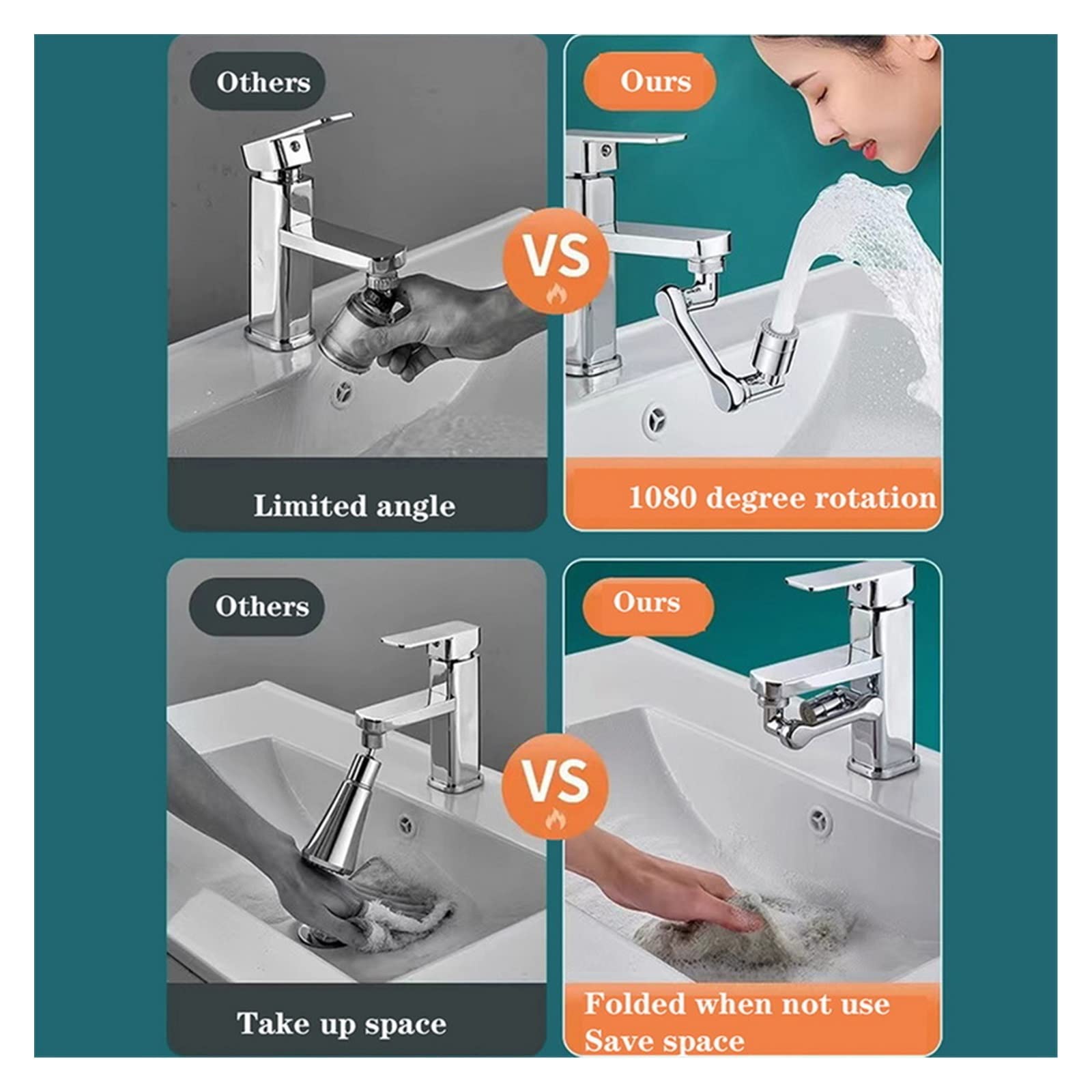 Girar el Grifo Giratorio aireador Universal 1080 ° rotación Extensor Grifo aireador plástico Brazo robótico Filtro contra Salpicaduras Cocina Lavabo grifos burbujeador Boquilla