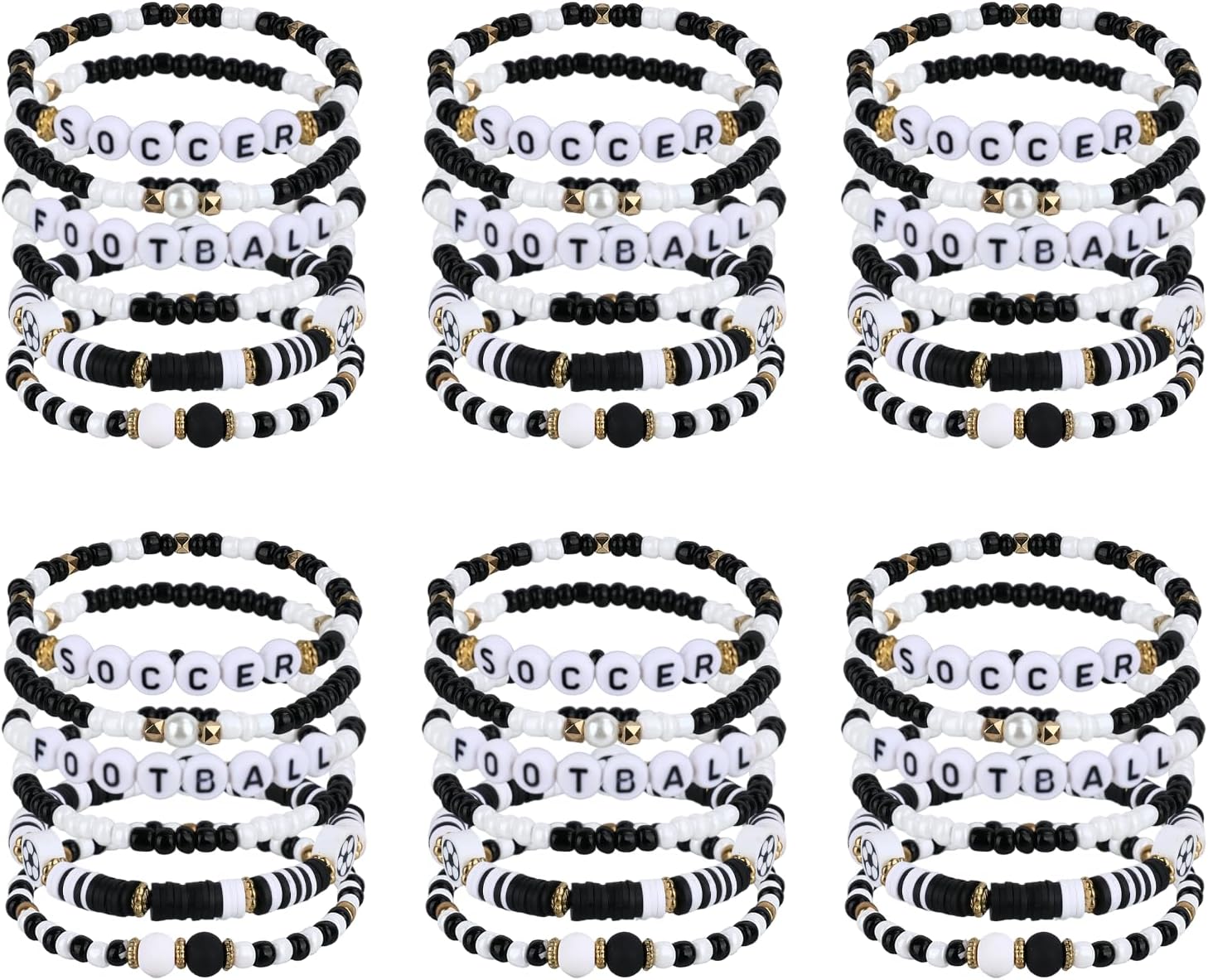 6 Pcs Soccer/Baseball Bracelets Soccer/Baseball Party Favors Gifts Adjustable Beaded Stackable Jewelry