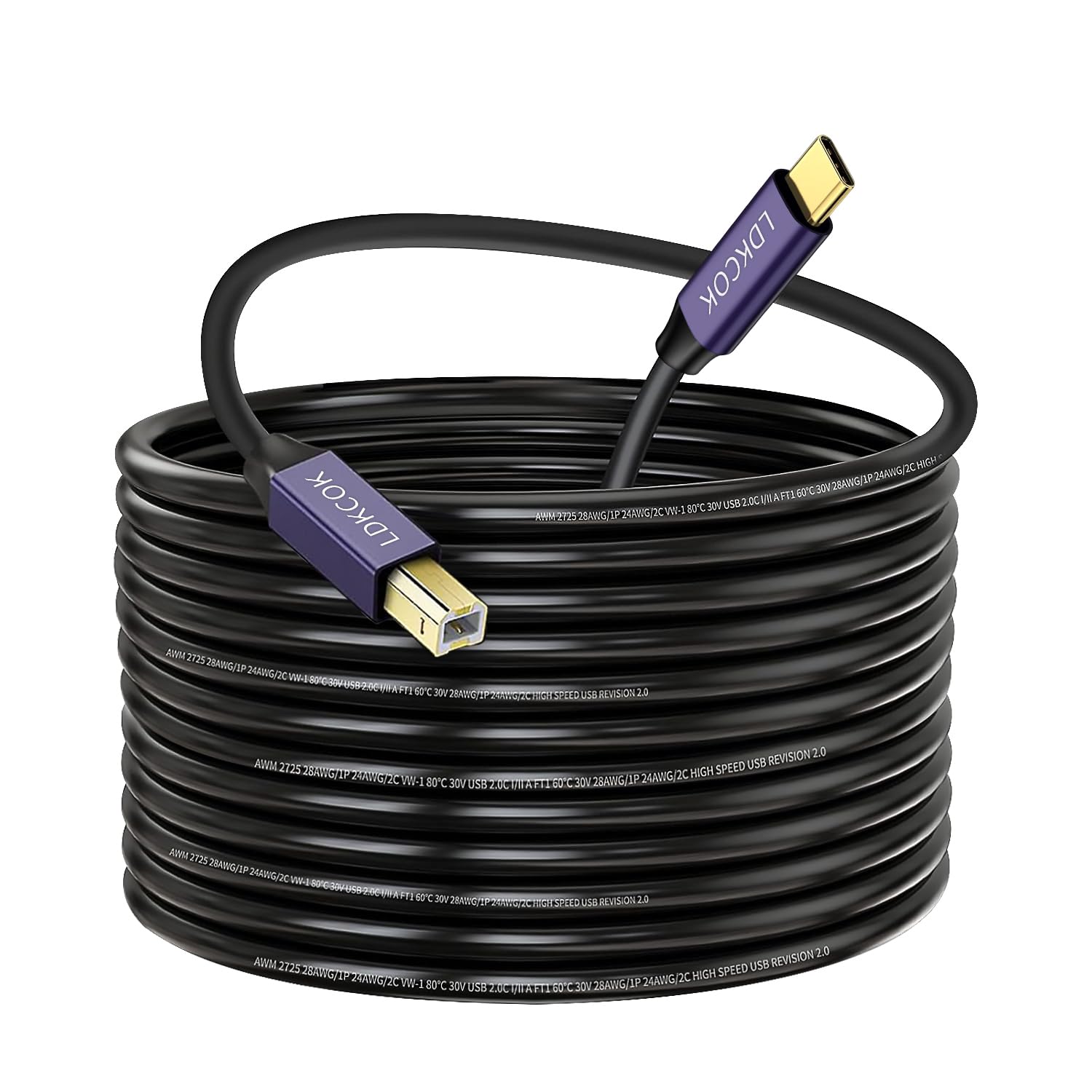 LDKCOK USB B to USB C Printer Cable 10FT, USB C MIDI Cable Compatible for MacBook Pro, HP, Epson, Canon, Brother, Lexmark, Xerox Printers