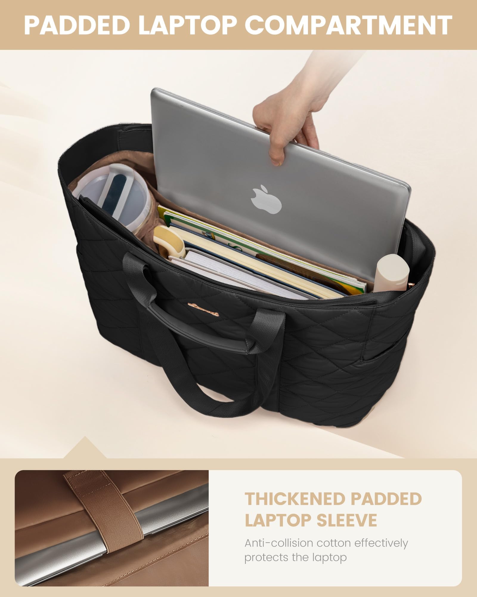 LOVEVOOK Tote Bag for Women,Light Puffer Tote Bag with Multi-pockets,Stylish Carry on Laptop Bags for Daily,Travel,Work,Gym | with Multi-pockets, Stylish, Carry on, for Daily, Travel, Work