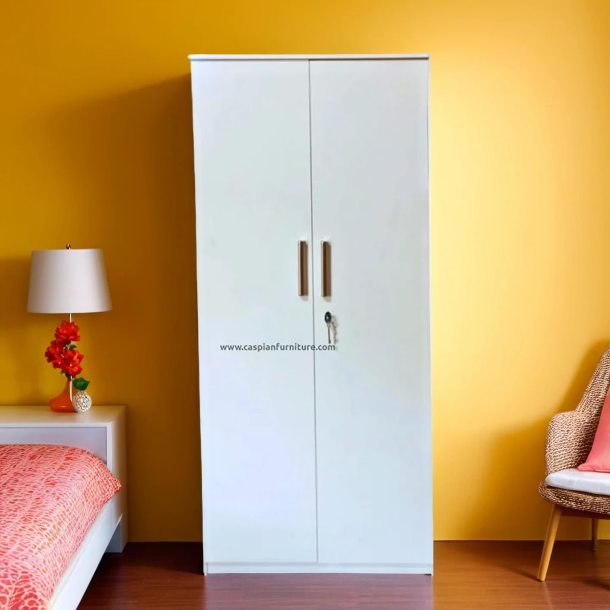 CASPIAN Furniture Engineered Wood 2 Door Wardrobe in White | Bedroom Wardrobe for Clothes with 5 Shelves and 1 Drawer | Clothes Cabinet/almirah-image-26