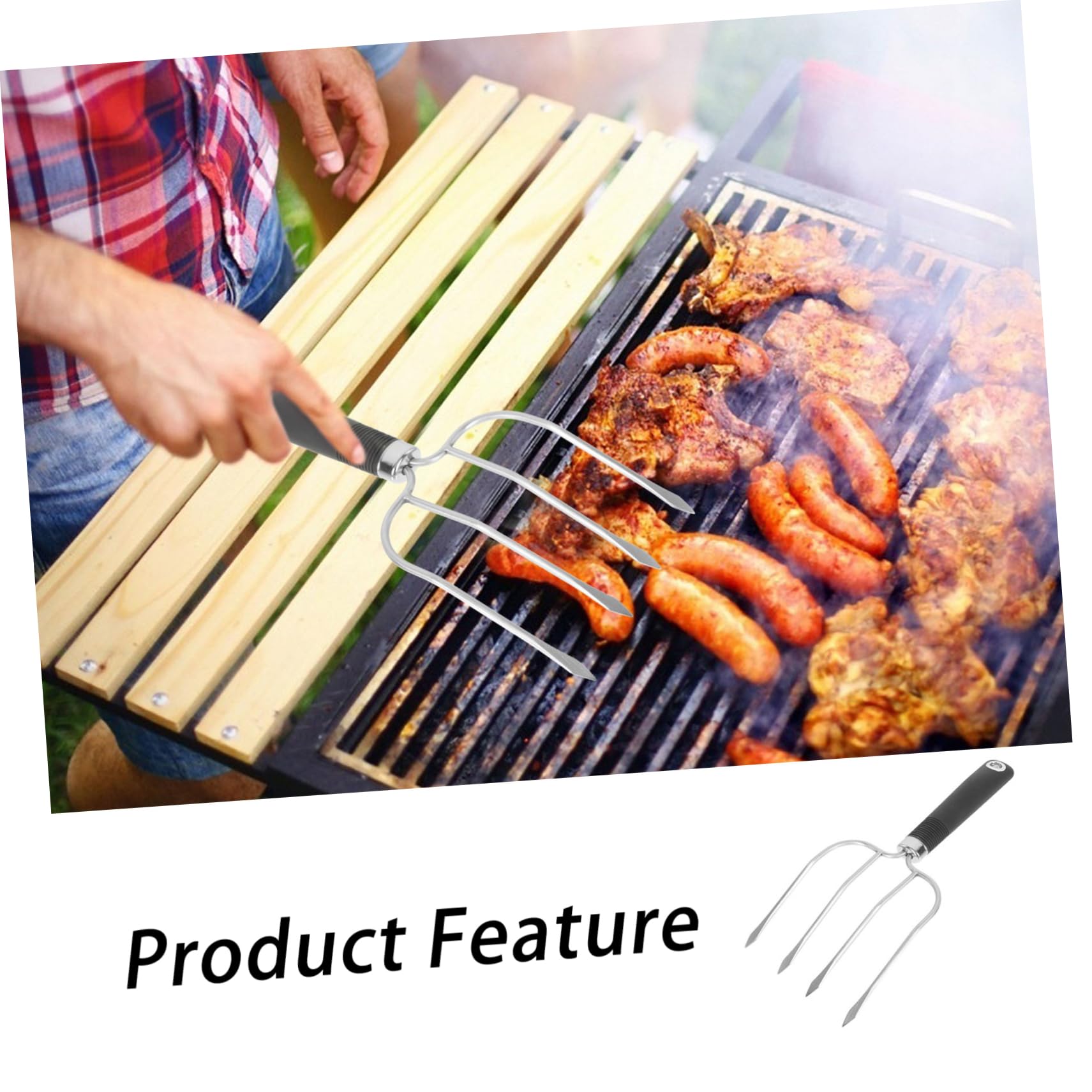 ifundom 3 Piezas Tenedor de Barbacoa de Inoxidable Ergonomía y Superficie Antiadherente Asar Carne Casa y Camping