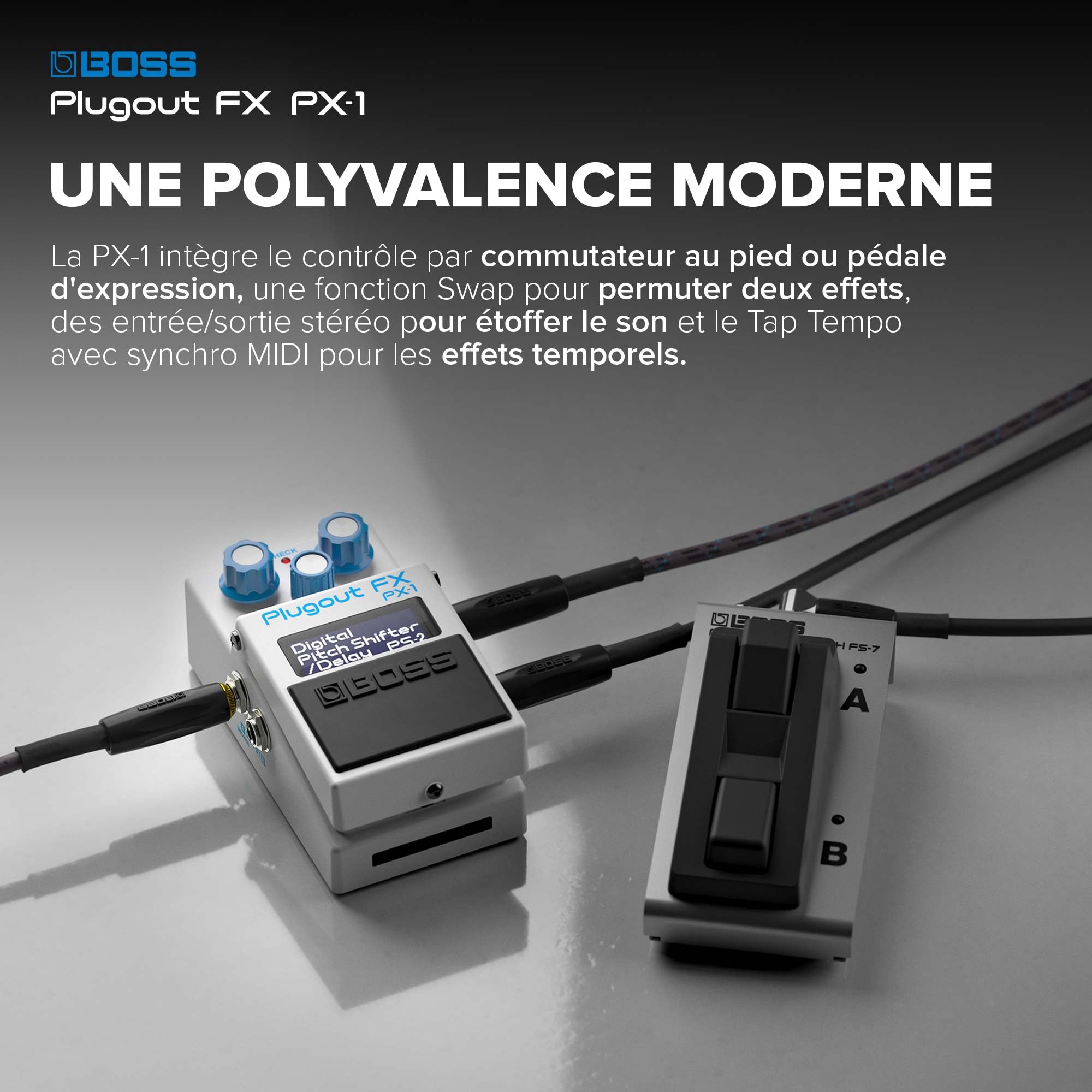 BOSS PX-1 Plugout FX | Plateforme matérielle convertible innovante | Jusqu'à 16 effets BOSS cultes dans une unique pédale compacte | Sons et réponses authentiques