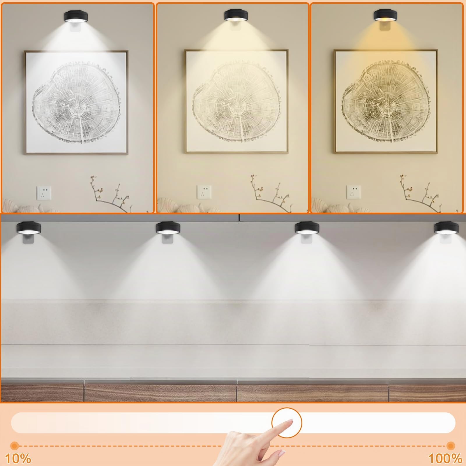 GBKDQQ Juego de 4 luces de imagen, batería con mando a distancia, lámpara de cuadros, luz de pintura, recargable con 3 temperaturas de color, intensidad regulable, indicador de arte LED, iluminación