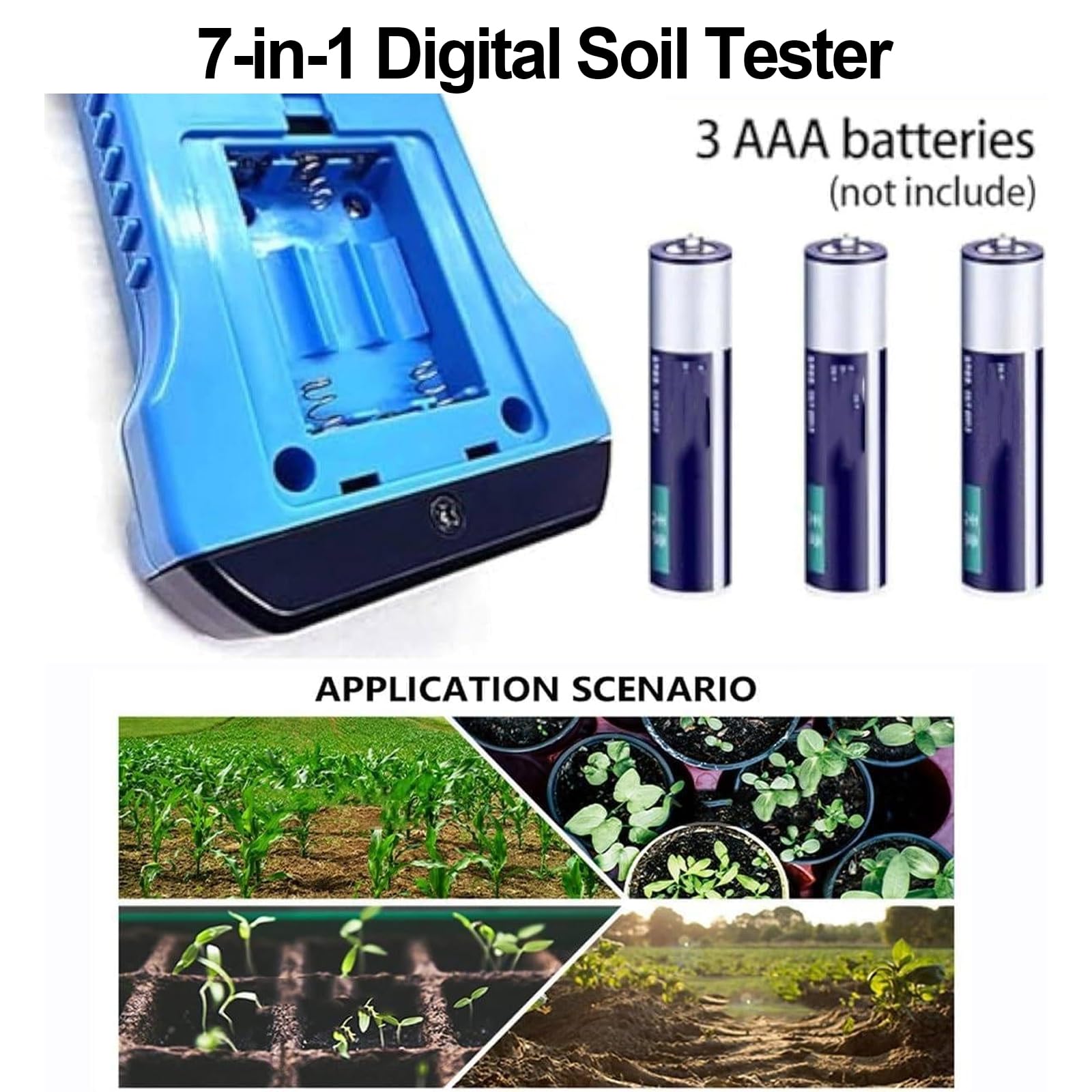 Probador digital de suelo 7 en 1, NPK, pH, humedad, medidor EC para un crecimiento óptimo de plantas, césped, granja, plantas de interior/exterior