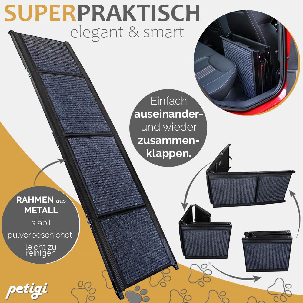 Rampa per cani per auto, alluminio, rampa per cani, SUV, antiscivolo, portata 70 kg, 90 kg o 150 kg petigi, modello: modello 03-180 cm
