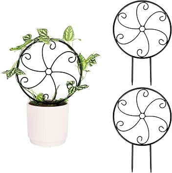 2 Pcs 14in Indoor Metal Garden Circle Plant Trellis for Houseplant Climbing Pot Plants, Black Style A