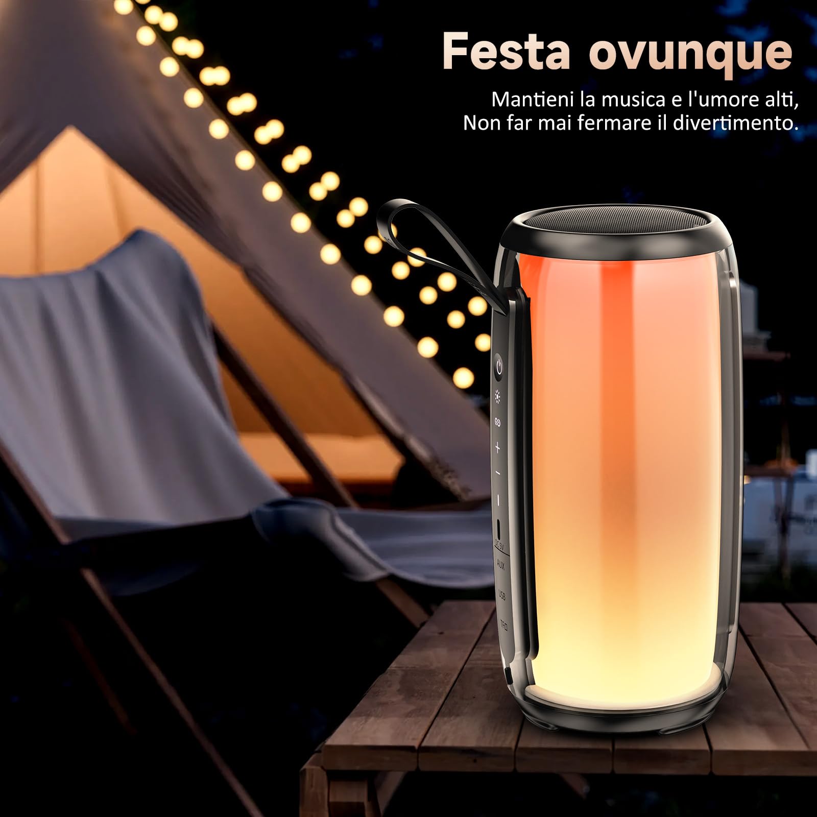 JYX Altoparlante Bluetooth 5.4 portatile, 60 W Bass Potenti, 24 H Autonomia, 11 Luce RGB, USB, AUX, TF Carte, Altoparlante Bluetooth per Feste/Viaggio/Esterni