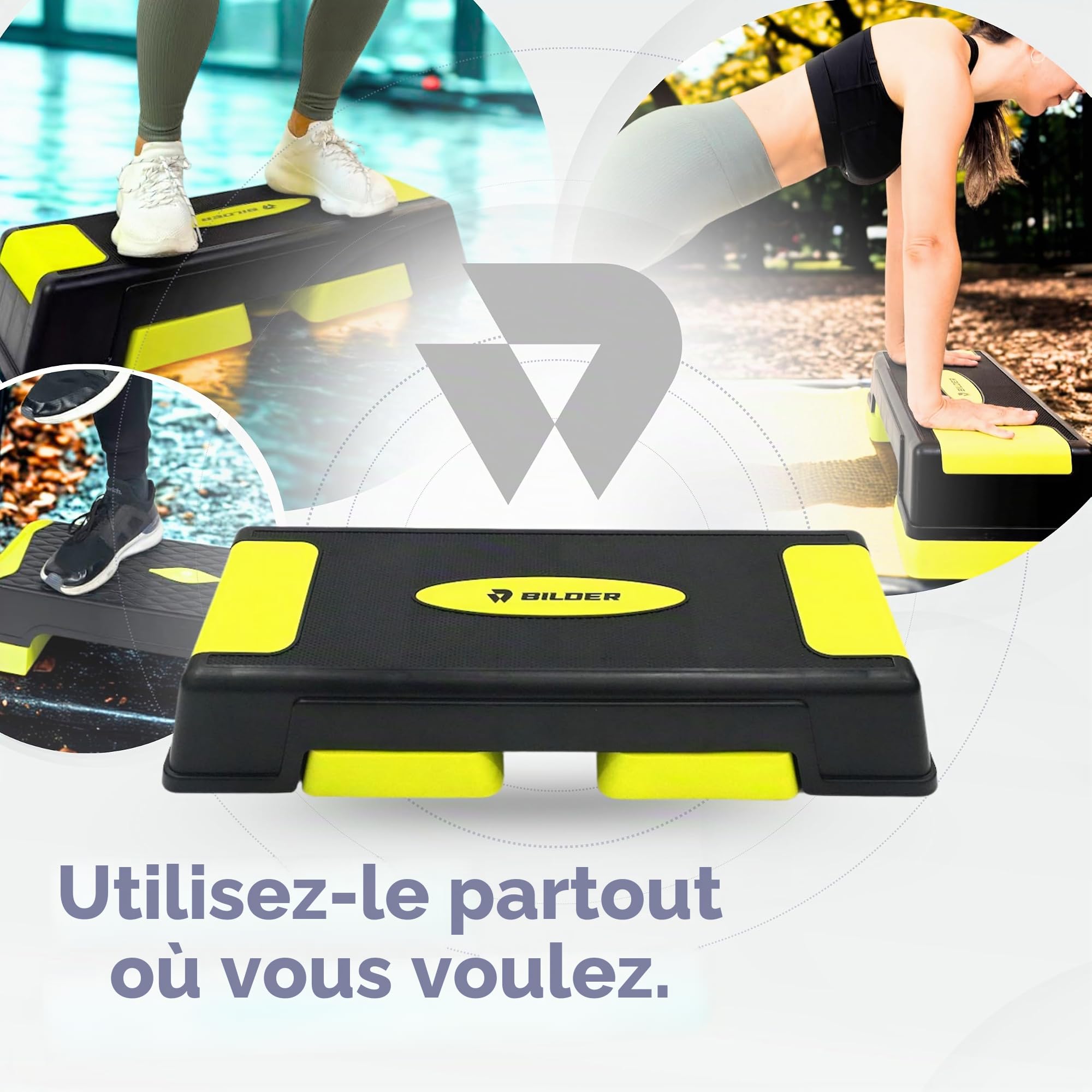 BILDER - Étape d'entraînement aérobie, stepper fitness maison et gym antidérapant, hauteur réglable, repose-pieds idéal pour améliorer la force et la coordination, capacité de charge 150 kg, exercices