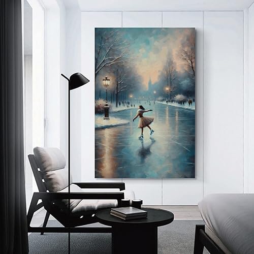 Miniatura 3 de LohxA Vintage Eislaufen Print - Rustikale Winter-eisbahn Kunst, Druckbare Weihnachts-Bauernhaus-Wand-Dekor Canvas Wall Art Print Poster For Home