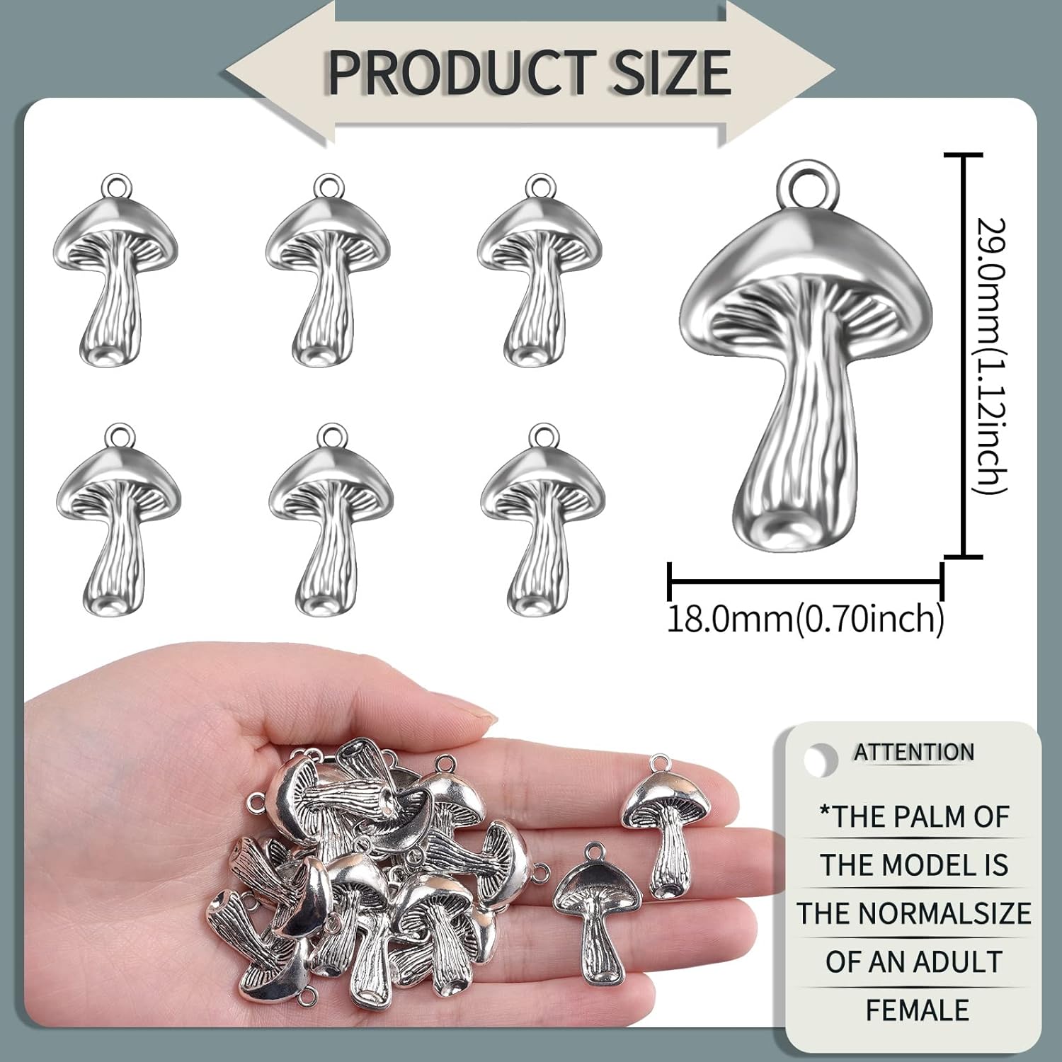 30pcs Antique Silver Plated Mushroom Charms Pendant DIY Bracelets Necklace Jewelry Making Craft Wholesale29mmx18mm (A065) - Image 2