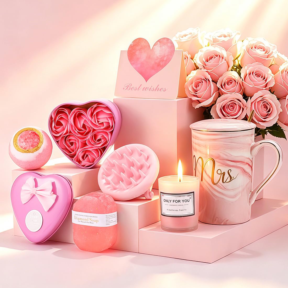 Regalo di compleanno per ragazze 9 10 11 12 13 14 anni – Set regalo rosa per adolescenti con bicchiere da 473 ml con cannuccia e coperchio in bambù, mini set di pennelli da trucco