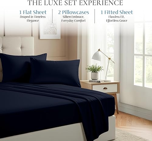 Miniatura 3 de CharlottelyHues Juego de sábanas de 4 piezas 100% algodón egipcio de lujo, transpirable, suave, ajuste cómodo, acabado satinado, se adapta a