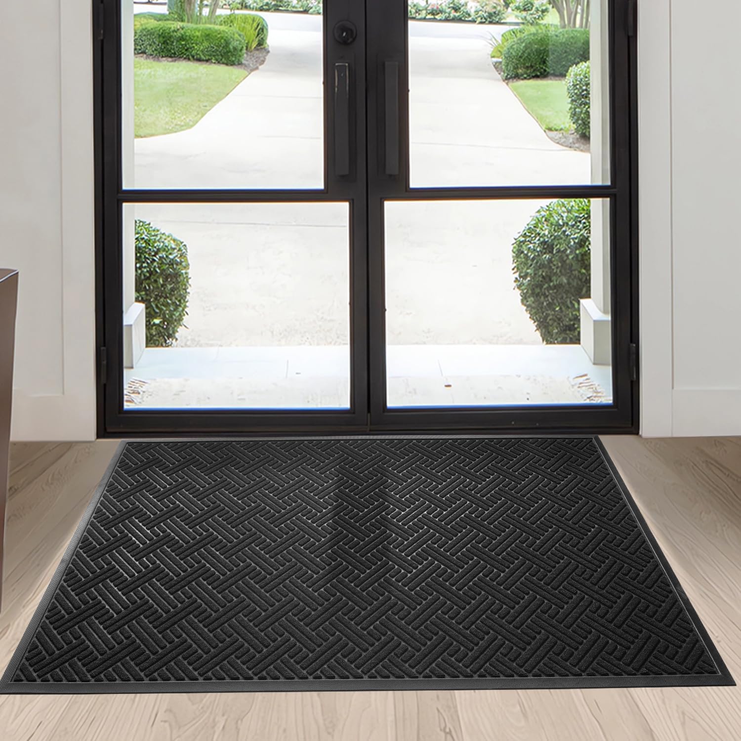 Front Door Mat Indoor Outdoor Entrance, Welcome Mat for Entryway, Stain and Fade Resistant, Heavy Duty Absorbent Door Mat, Non Slip Door Mats Outdoor, Entry Doormat, 60x36 Inch, Black