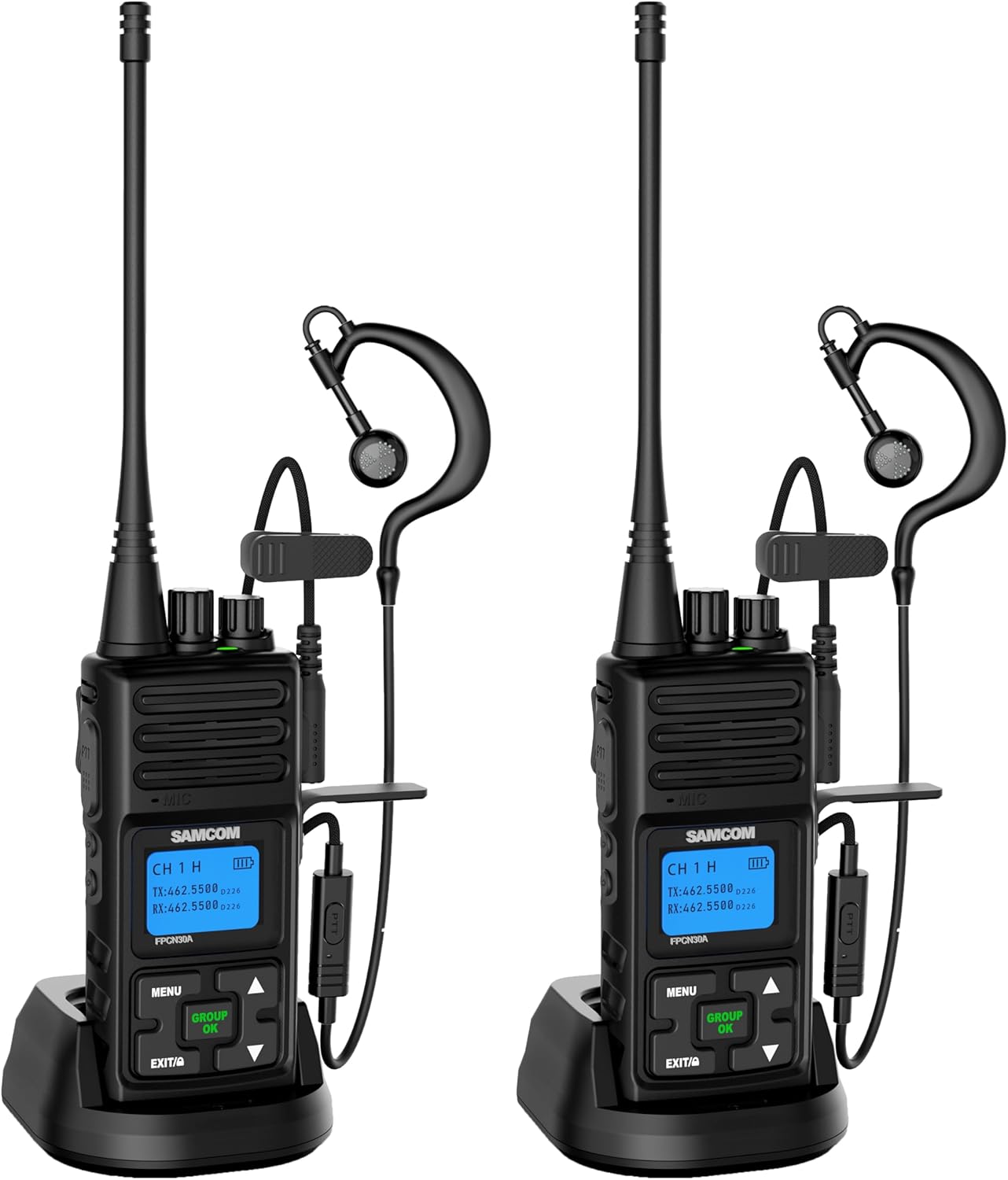 SAMCOM Heavy Duty Walkie Talkies, FPCN30A 5 Watts High Grade Professional Two Way Radio, Group Call Radios with Earpiece, 2 Way Radio Long Range for Business Outdoor Hunting (2 Pack)