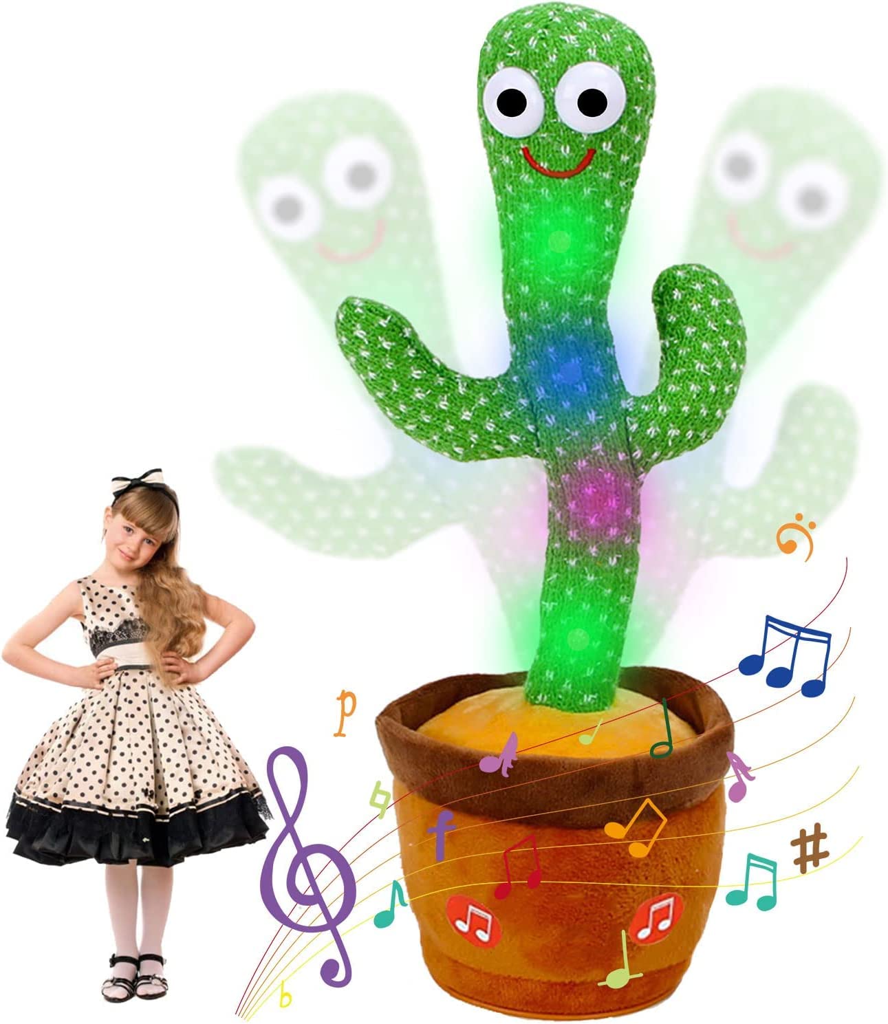 MV Dancing Cactus Toy - Songs Singing, Talking, Record & Repeating What You say Cactus, LED Light for Home Decor & Babies Interaction
