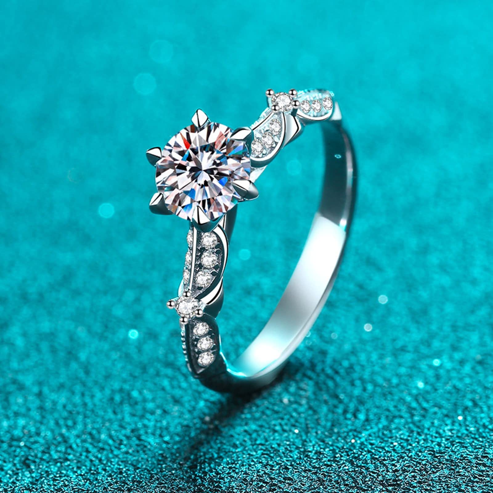 Anello Fede Donna, Anello Fedina Argento 925 Vintage A 6 Artiglio Rotonda Moissanite/Zirconi Anello Fidanzamento Argento