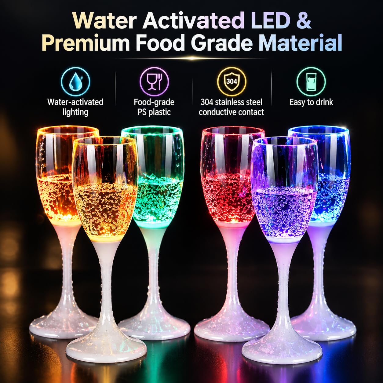Light Up Champagne Glasses - Glow in the Dark Party Cups -2