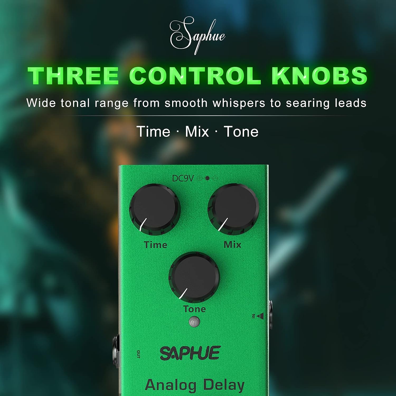 SAPHUE Analog Delay Guitar Effects Pedal Effect Pedals Time/Mix/Repeat Knob with Steel Metal Shell Mini Single Type Dc 9V with True Bypass Switch for Multi Electric Guitar Kit