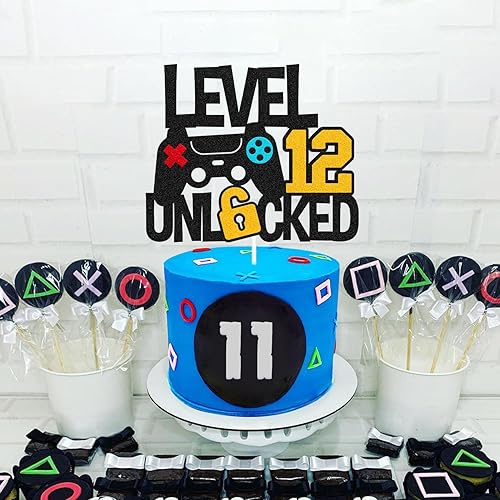 Miniatura 7 de Level 12th - Decoración para tartas desbloqueada, controlador de juego de decoración de pastel de 12 años, decoración de pastel de cumpleaños de 12