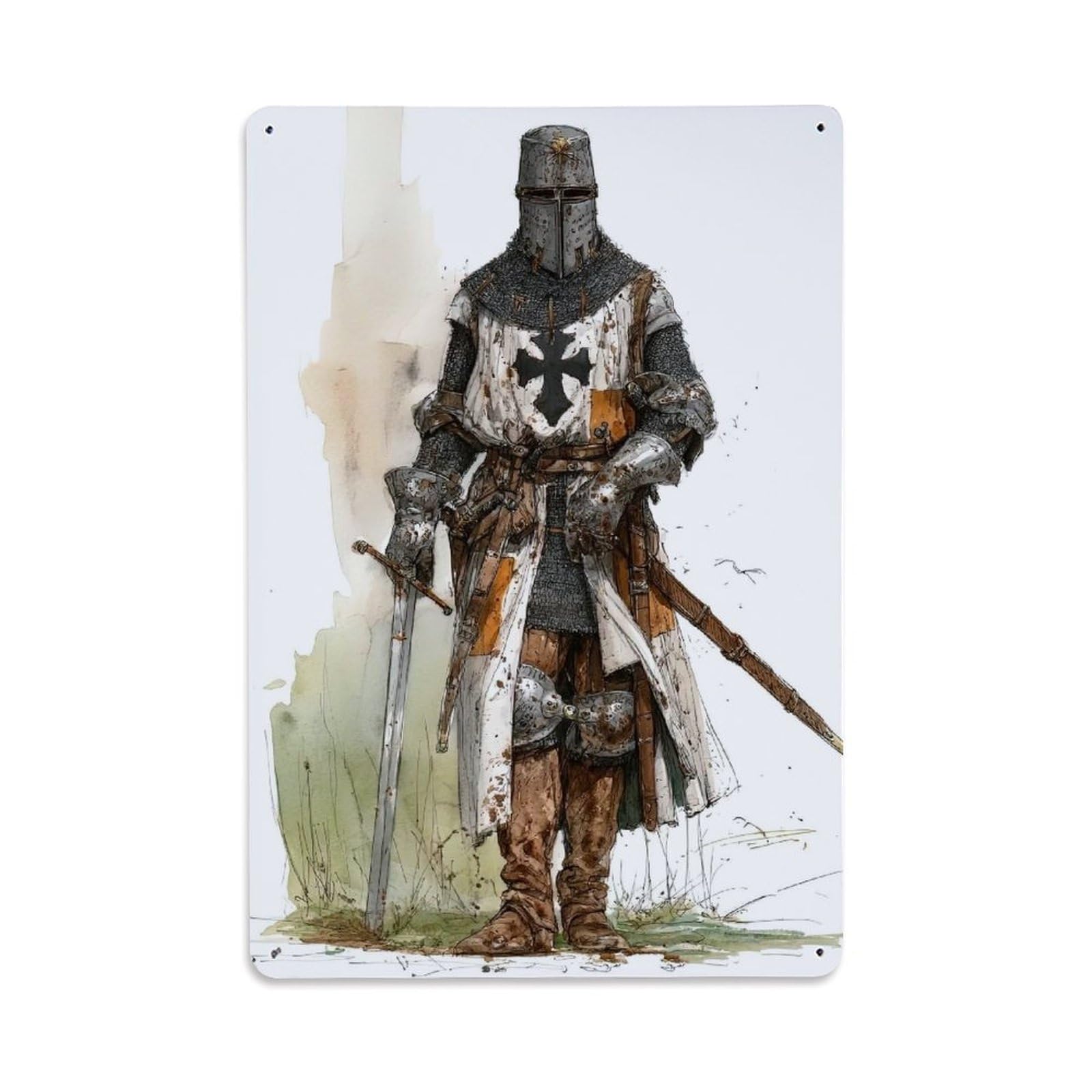 Zen Sacred Templar Knight Crusader Light Chivalry Classic Metal Tin Sign Plaque Wall Decor for Cafe, Man Cave, Club Bar, Office, Home Garden Round Metal Poster 8x12Inch