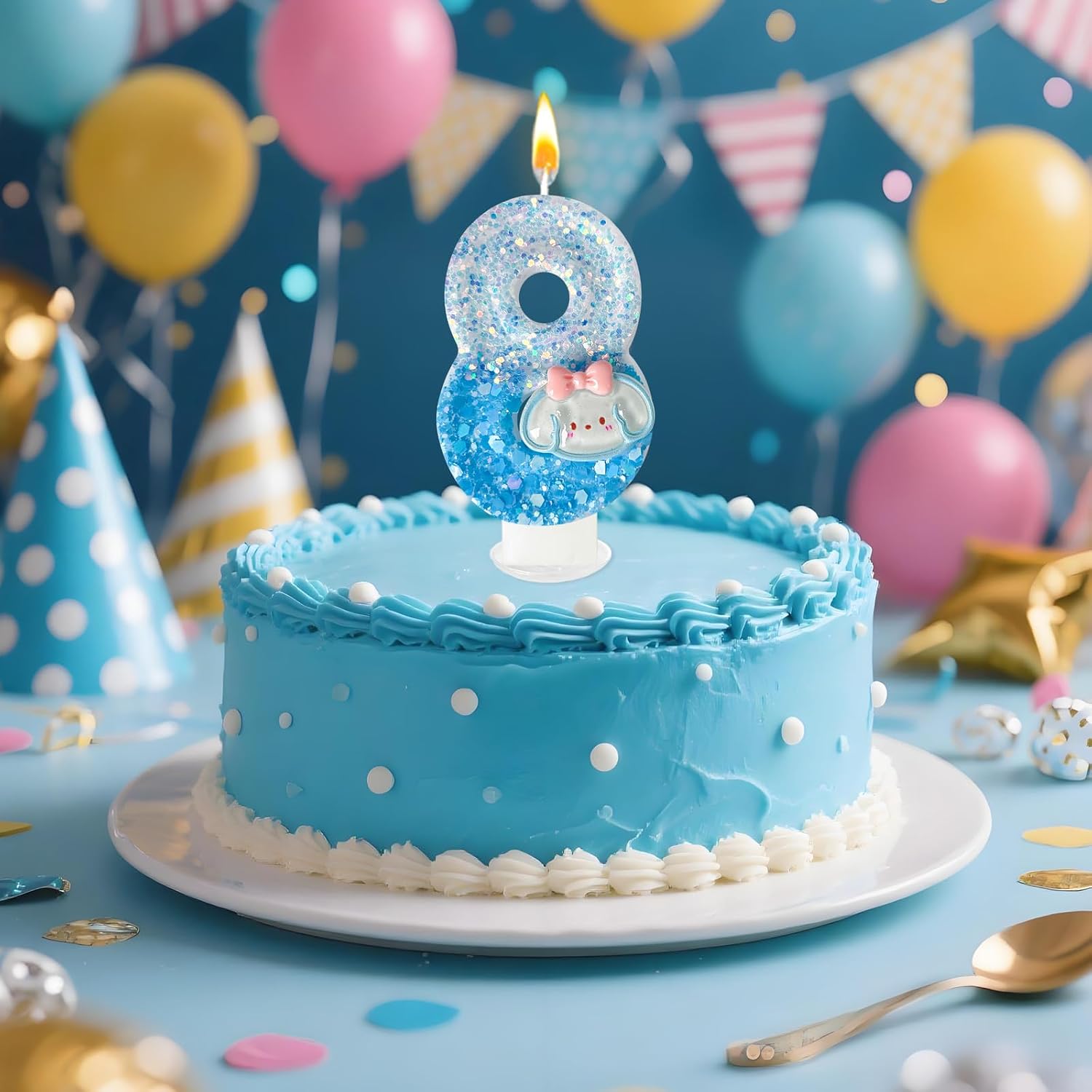 Blue Gold Dog Birthday Candle with Two-Tone Sequin Base｜Sparkling Cake Decor for Girls' Cute Parties｜Safe Eco Wax Decoration for Marine, Birthday & Anniversary｜Cupcake Topper Gift (8)