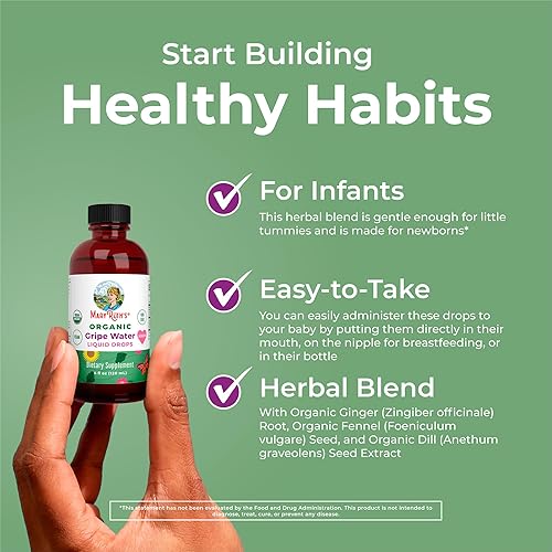 Miniatura 5 de MaryRuth's - Agua orgánica con gripe USDA para bebés, mezcla de hierbas para estómagos pequeños, esenciales para bebés, para recién nacidos, raíz de