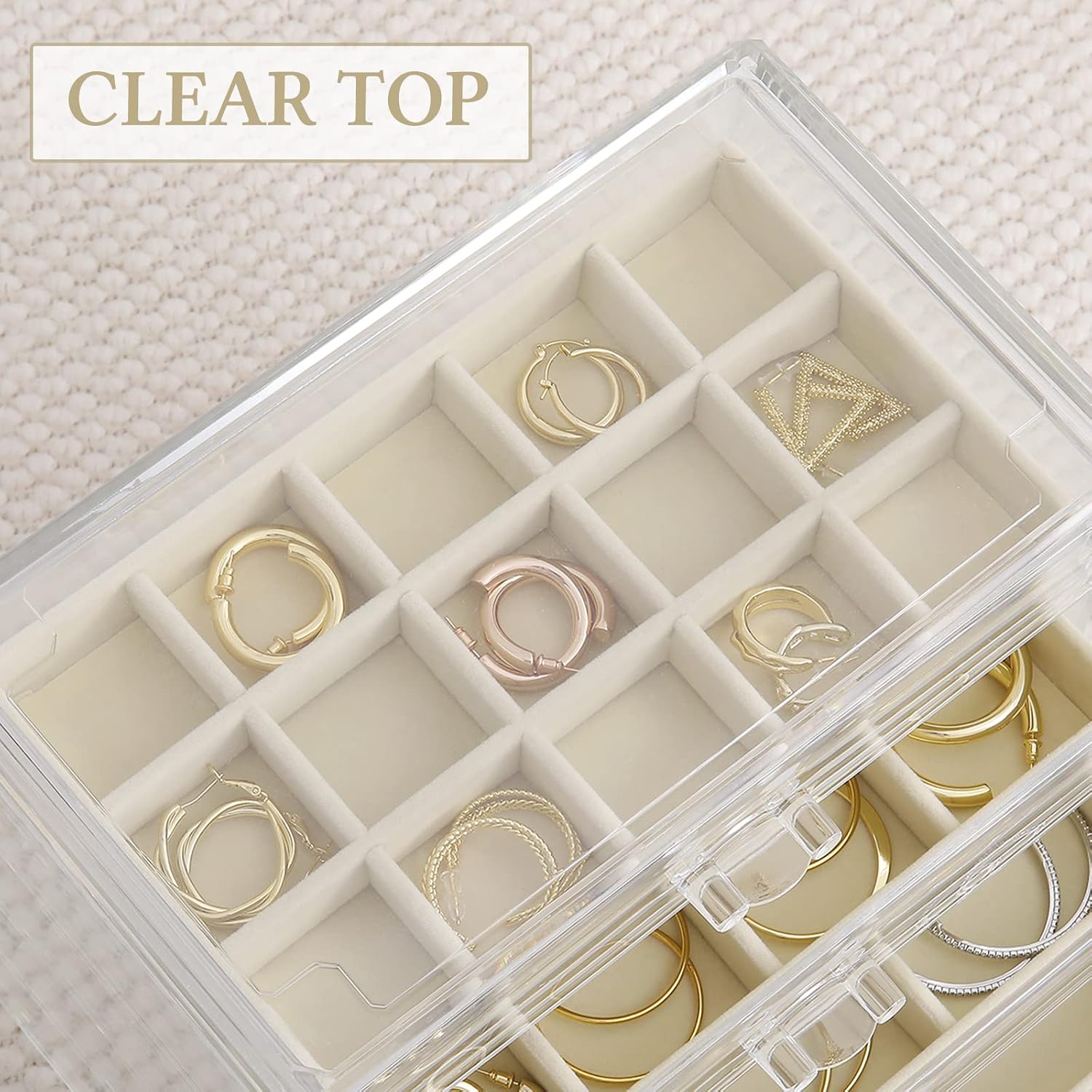 misaya Earring Organizer with 4 Drawers, 31-Slot Acrylic Jewelry Organizer Box for Women, Birthday Present, Cream