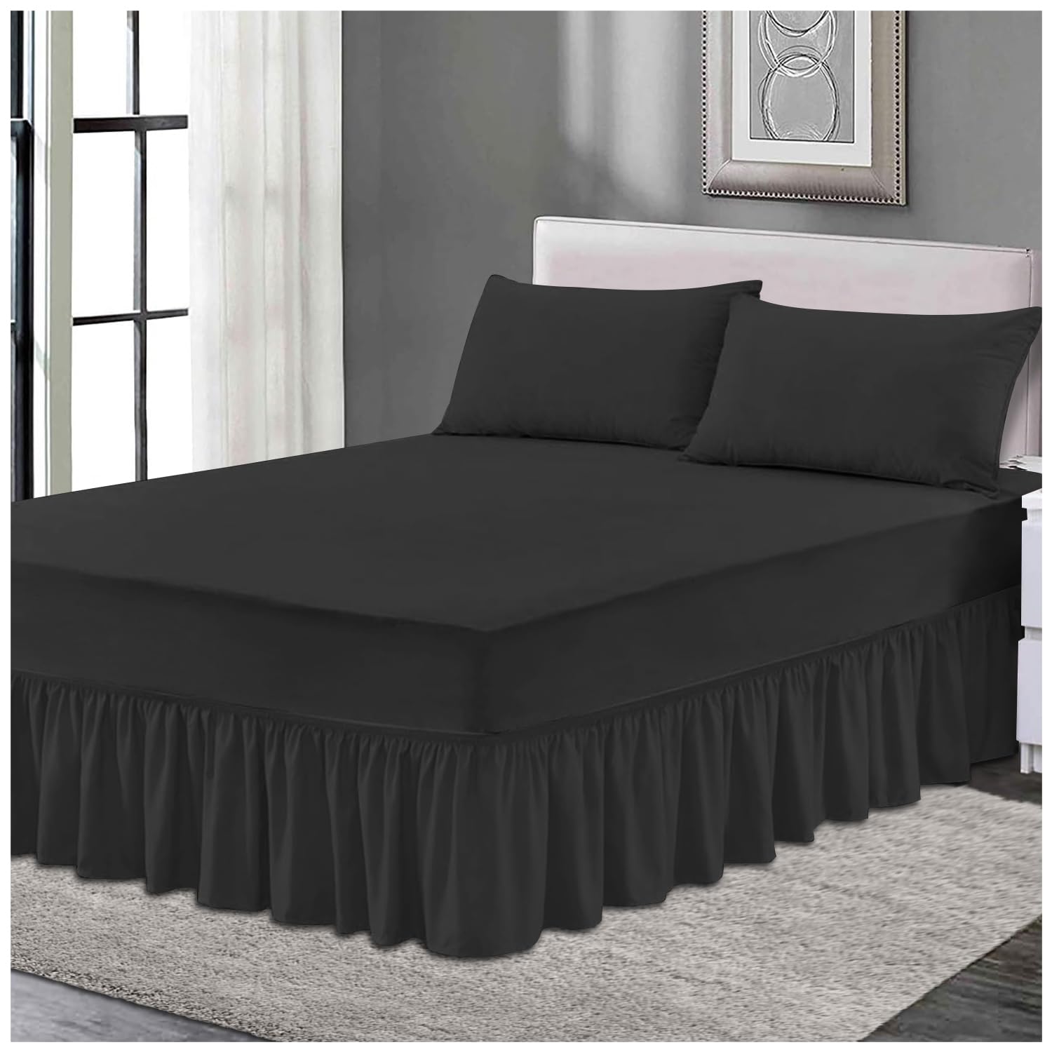 Gc Gaveno Cavailia Black Gaveno Cavailia Polycotton Double Bed Skirt Valance Bedsheets