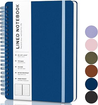 ABERLLS Lined Spiral Journal Notebook with 160 Pages, 85.7in, A5 Spiral Notebook, Journaling Notebooks for Work, School, Women, Men, College Ruled Spiral Notebook, Hardcover Leather Journals, Blue