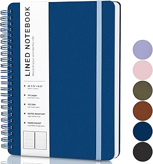 Lined Spiral Journal Notebook with 160 Pages, 8×5.7in, A5 Spiral Notebook, Journaling Notebooks for Work, School, Women, Men, College Ruled Spiral Notebook, Hardcover Leather Journals, Blue