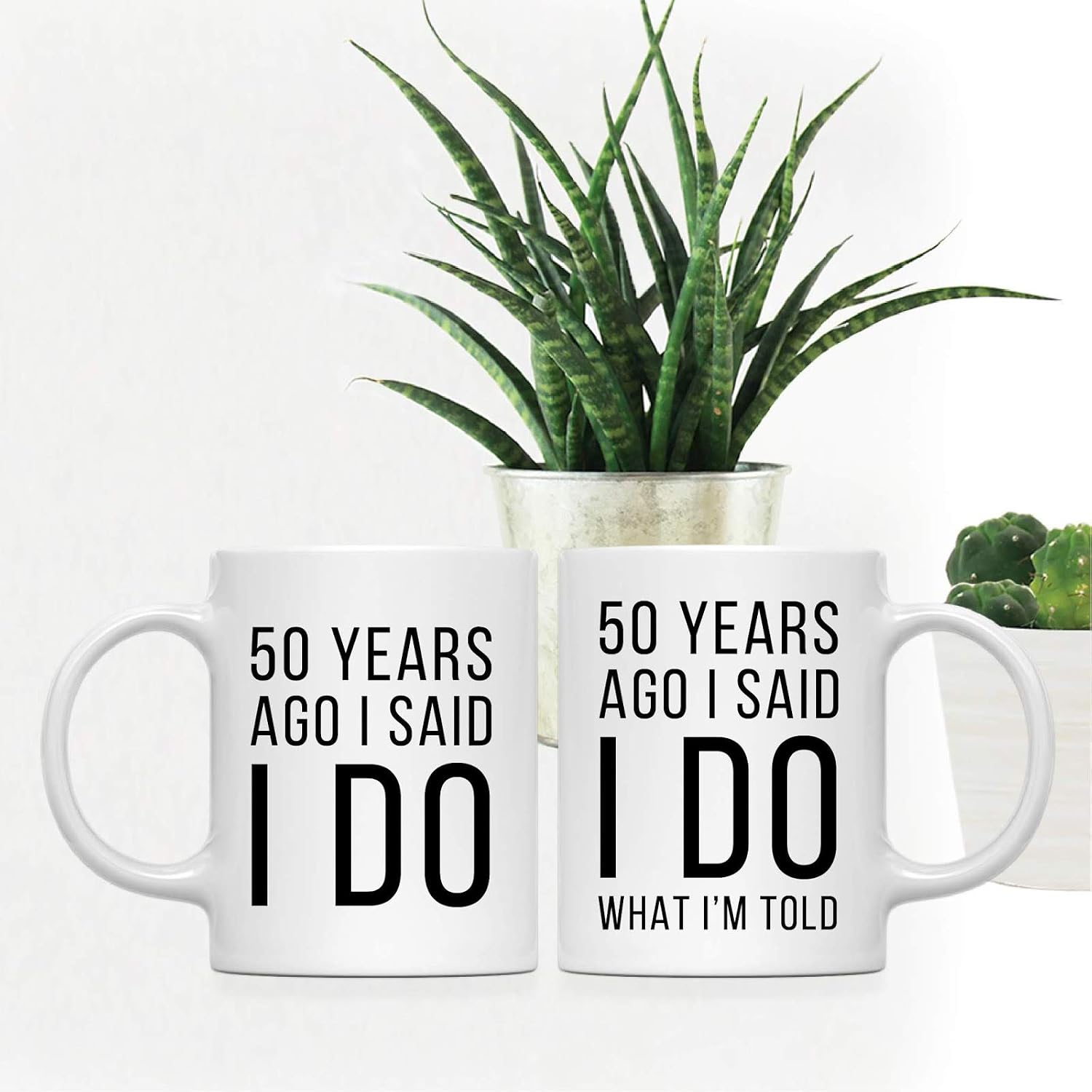 Andaz Press Funny 50th Wedding Anniversary 11oz. Couples Coffee Mug Gag Gift, 50 Year Ago I Said I Do, I Said I Do What I'm Told, 2-Pack With Box For Husband Wife Parents 50th Anniversary Decorations