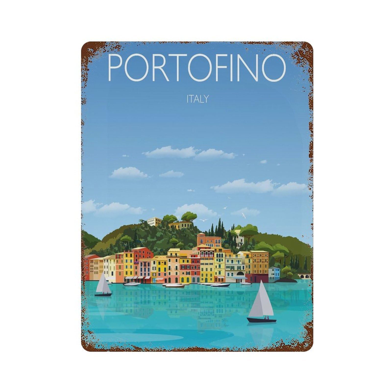xiaoxiaoshen Travel of Portofino Italy Wall Decor Art Metal Tin Poster Modern Home Decor Art Home Bar Shop Decorations Vintage Sign 40x30cm