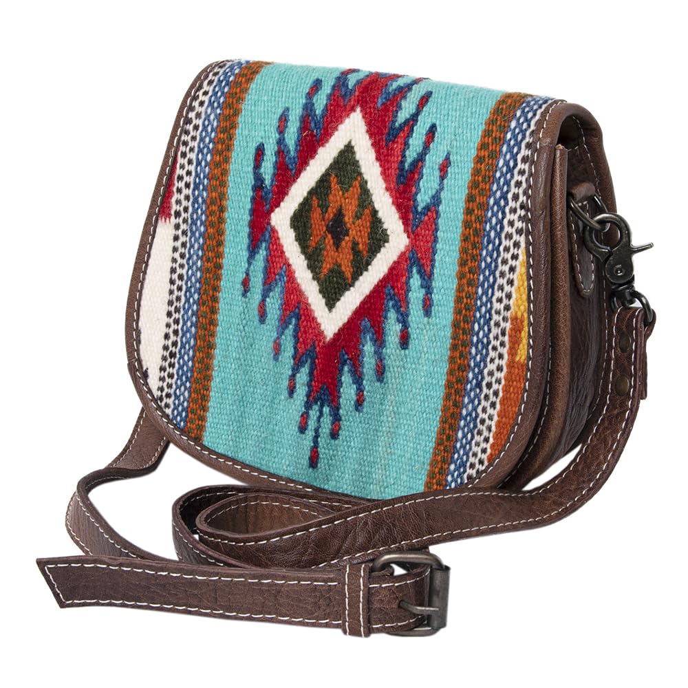 American Darling Western Crossbody Bag – Handwoven Saddle Blanket with Genuine Leather, Flap Design, Everyday Western Purse