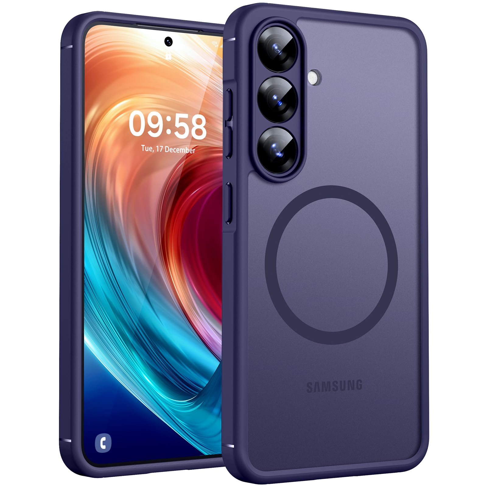 TOCOL für Samsung Galaxy S24 FE Hülle, Kompatibel mit MagSafe, Dunkellila | Starke Haftkraft Magnetring, Kameraschutz mit erhöhten Rändern, Militärschutz Stoßfest Kratzfest, Durchscheinend Rückseite