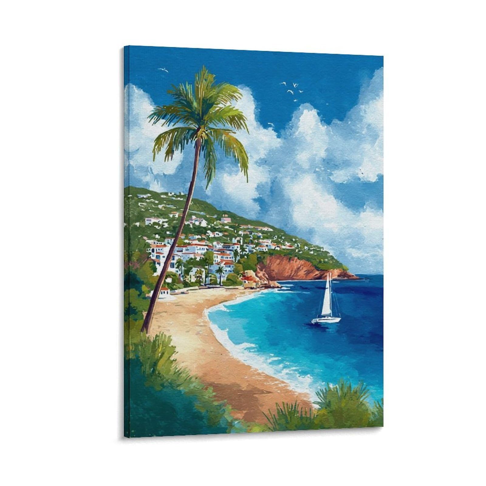 Newport Beach Poster 20x30inch(50x75cm) Vintage Watercolor Canvas Art