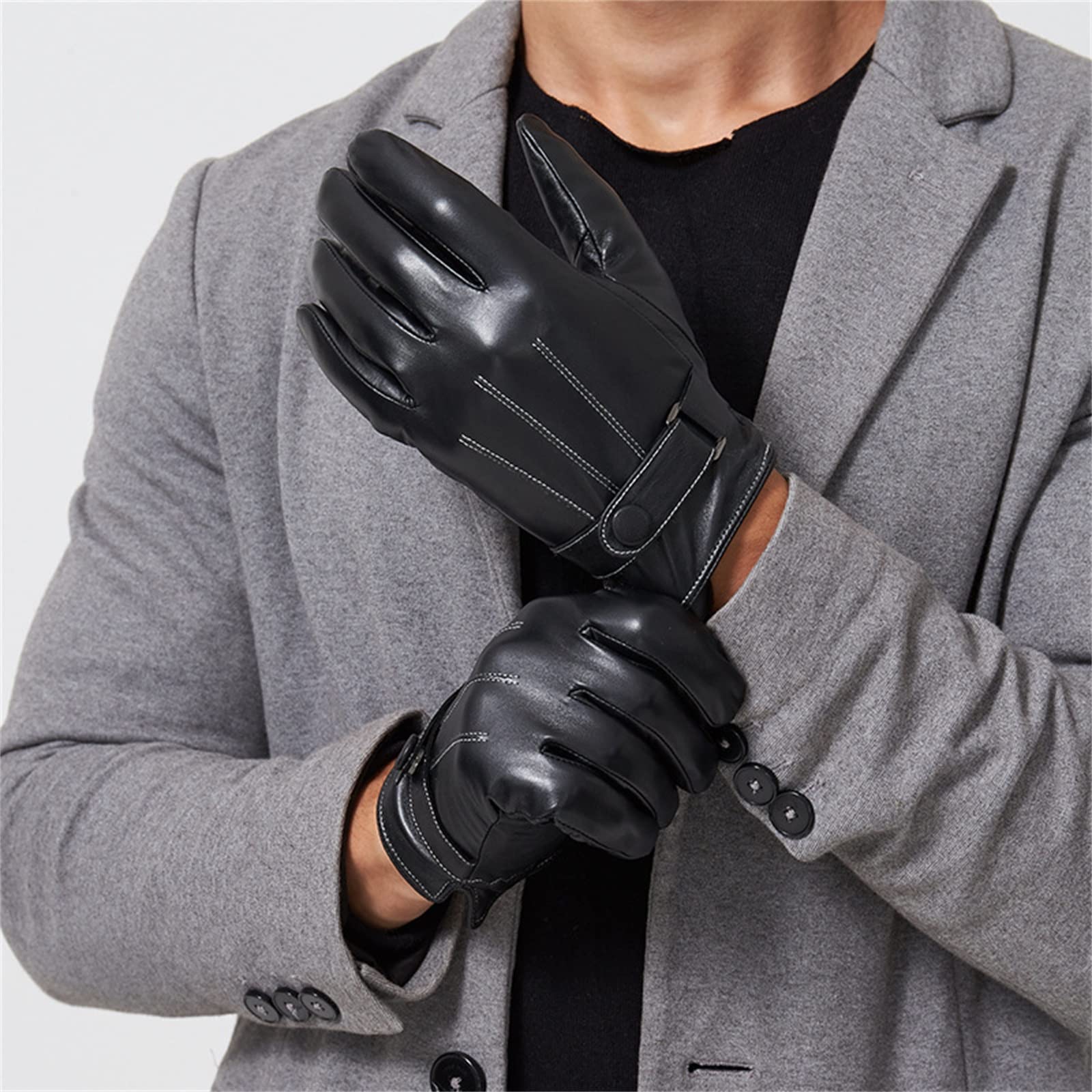 Guanti in Pelle da Uomo Full Palm Touch Screen Winter Driving Guanti in Pelle Caldi for Guanti in Pelle da Uomo Guanti Invernali (Color : Black, Size : XL)