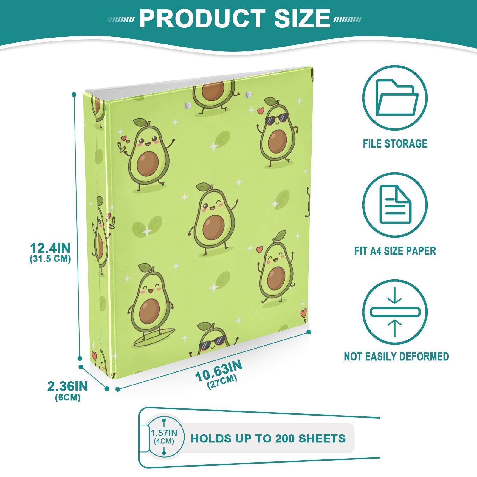 Cute Avocados Hearts Green - Carpeta de tres anillos de 1.5 pulgadas, carpeta de anillos en D, paquete de 2 | Con portapapeles y bolsillos, para escuela, universidad, oficina
