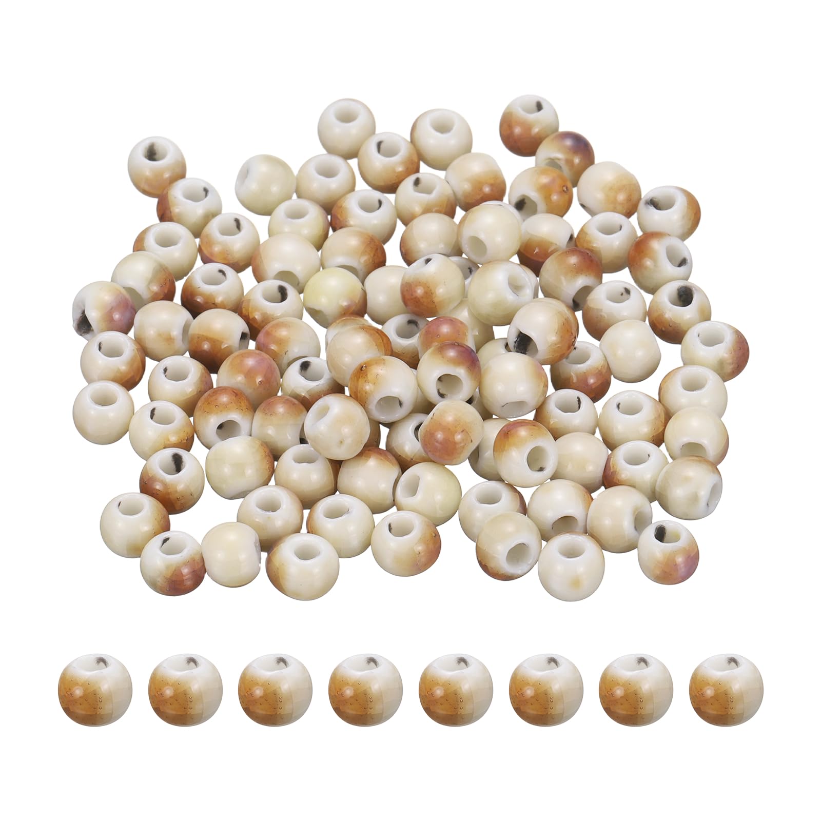 PATIKIL 100 Pcs Porcelain Beads, 6 mm Round Ceramic Handmade Spacer Loose Beads for Bracelet Necklace Earring Jewelry Making DIY Crafts, Glaze Change Beige