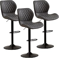 Vista 11 de Juego de 4 taburetes de bar, modernos taburetes giratorios de altura de mostrador para sillas de isla de cocina, taburetes de bar de tela ajustables