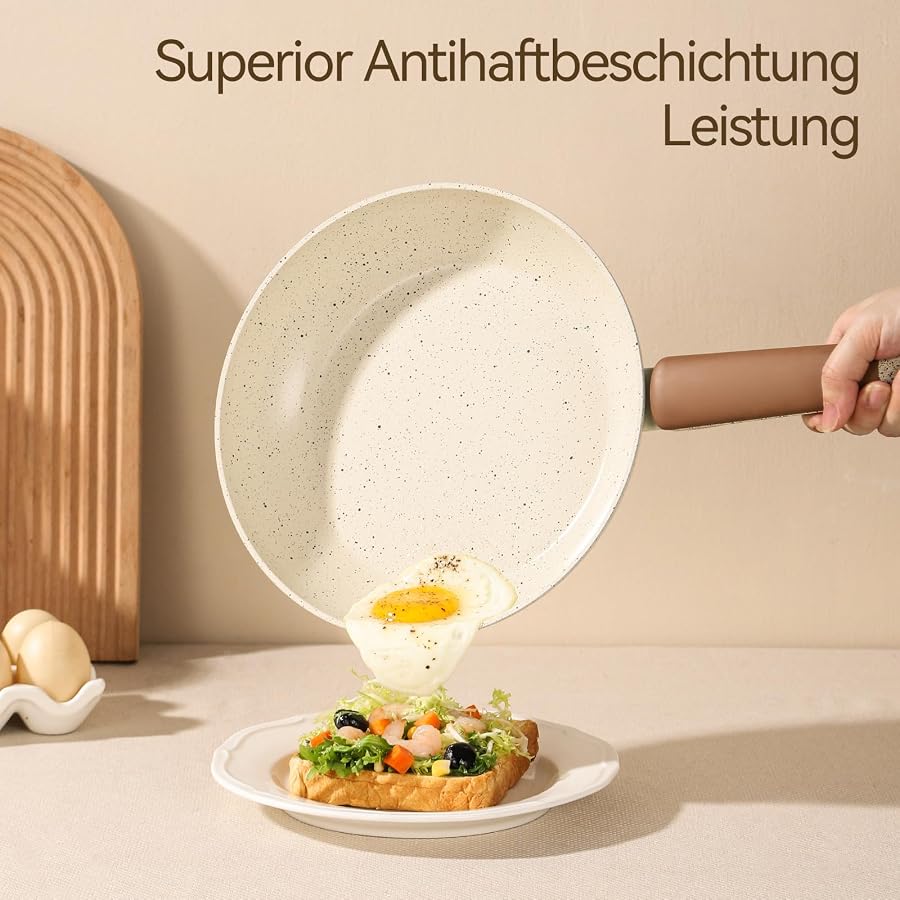 MSMK 28 cm Creme Keramik Antihaft Bratpfanne | Für alle Herdarten geeignet, Induktionsgeeignet, Frei von PTFE, PFOA und PFAS, Hitzebeständiger Griff, Bild 2