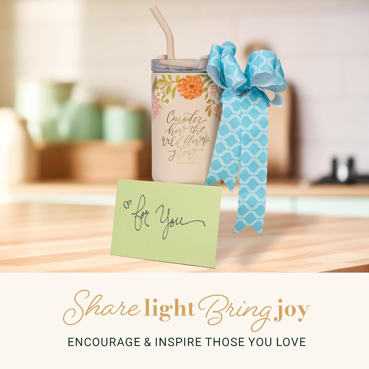 Christian Art Gifts Extra Large Stainless Steel Double-Wall Insulated Inspirational Scripture Travel Mug Tumbler for Women: Wildflowers Grow Verse, Reusable Straw, Twist Lid, Peach Pink Floral, 40 oz.