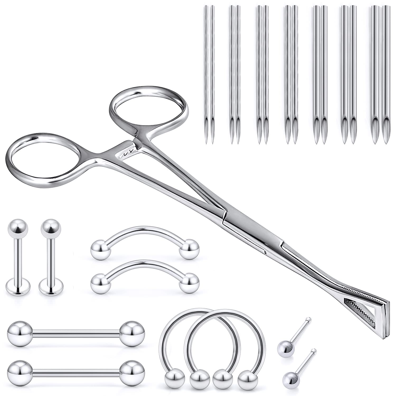 Vsnnsns 9 Style 316L Surgical Steel Body Piercing Tools Kit Piercing Clamps Forceps Use for Nose Septum Lip Tongue Eyebrow Belly Rings Ear Dermal Piercing Jewelry Kit Tools