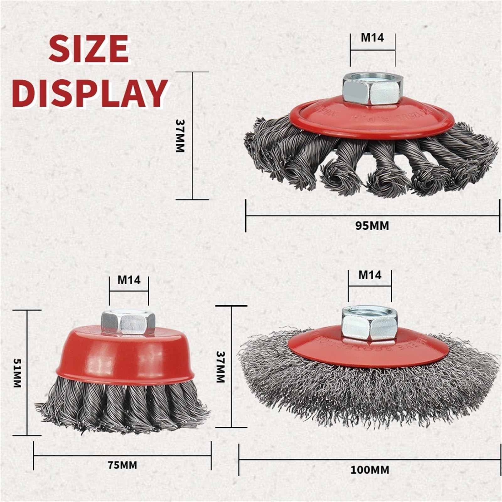Spazzole metalliche a tazza, Set di spazzole for ruote a tazza in filo acciaio 75-100mm M14 5/8-11 pollici 6 pezzi for smerigliatrice angolare(3pcs,M14)
