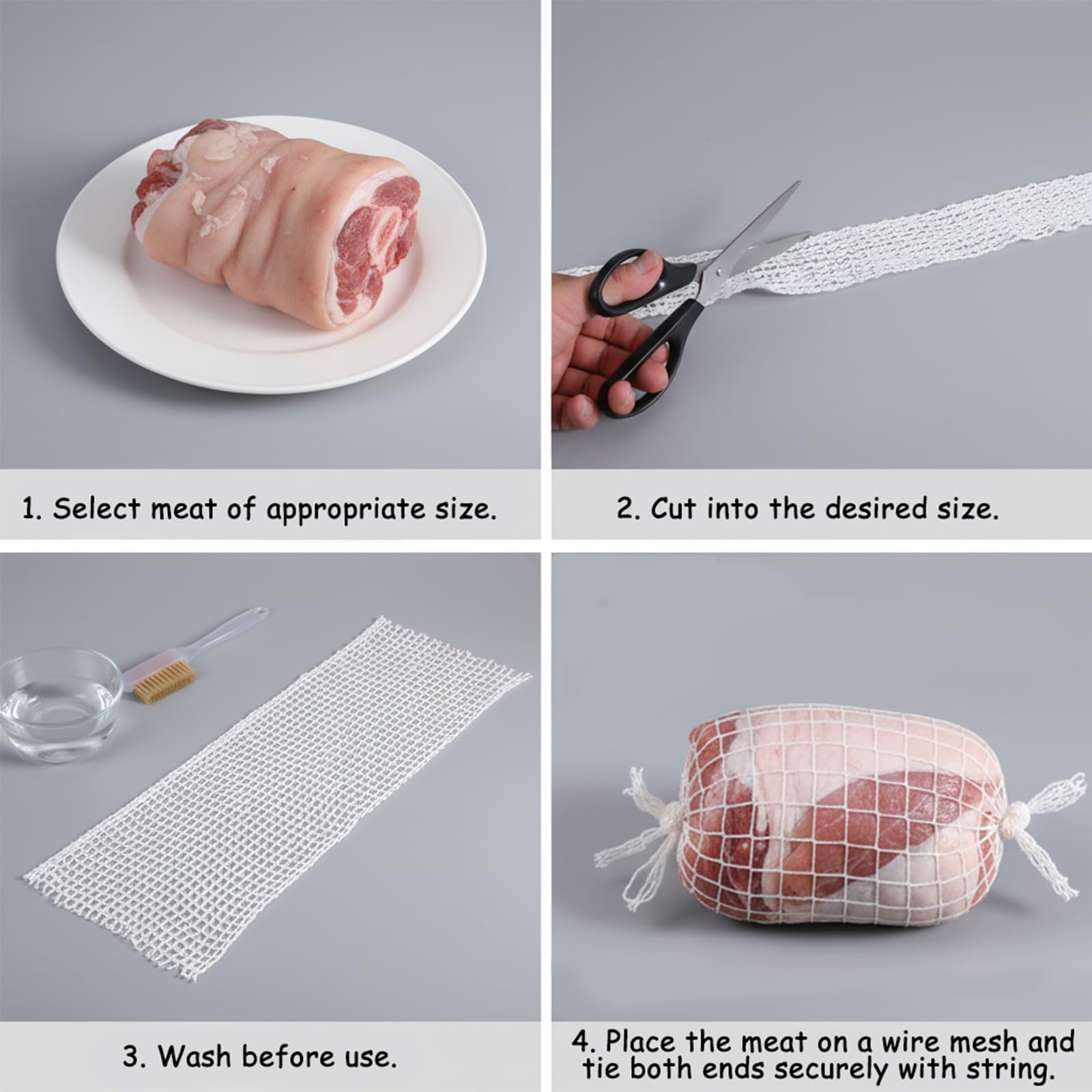 JJUNW Red de jamón blanca, red de jamón de 5 m para ahumar, 16 agujeros, red de carne, red elástica, red para asar, para almacenar, colgar, hornear, cocinar, jamón, salchicha de carne