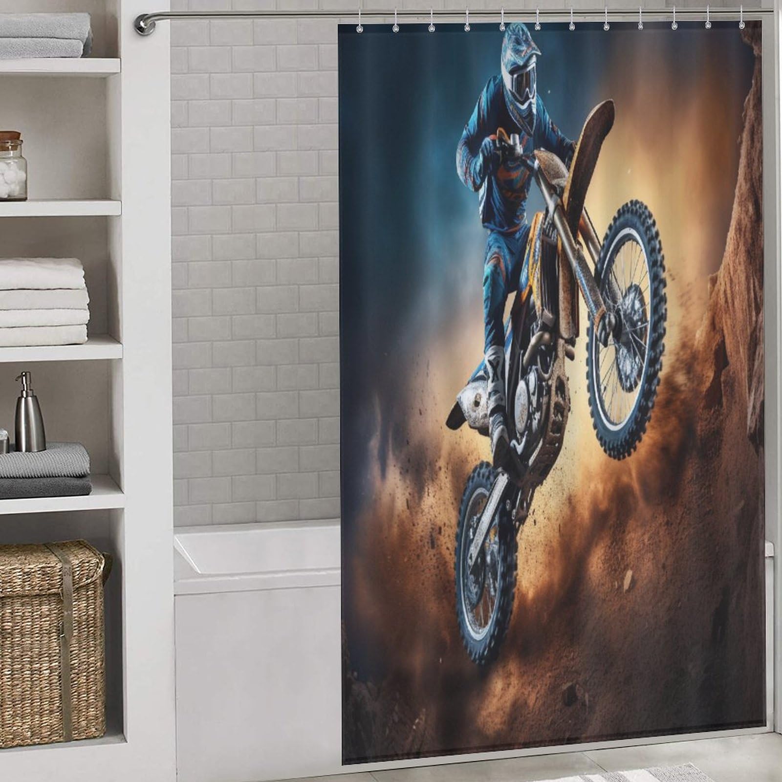 Motocross rideau douche anti-éclaboussures pour baignoire rideau de bain imperméable lavable